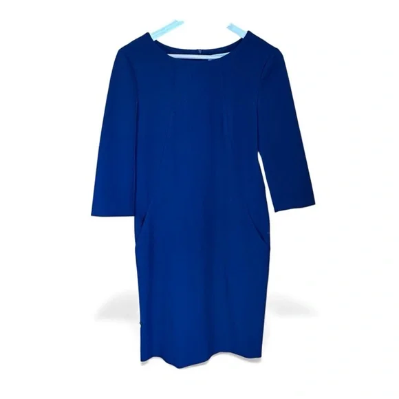 M.M. Lafleur The Etsuko Dress Navy Blue Sheath Size 10 (missing belt) - Picture 3 of 11